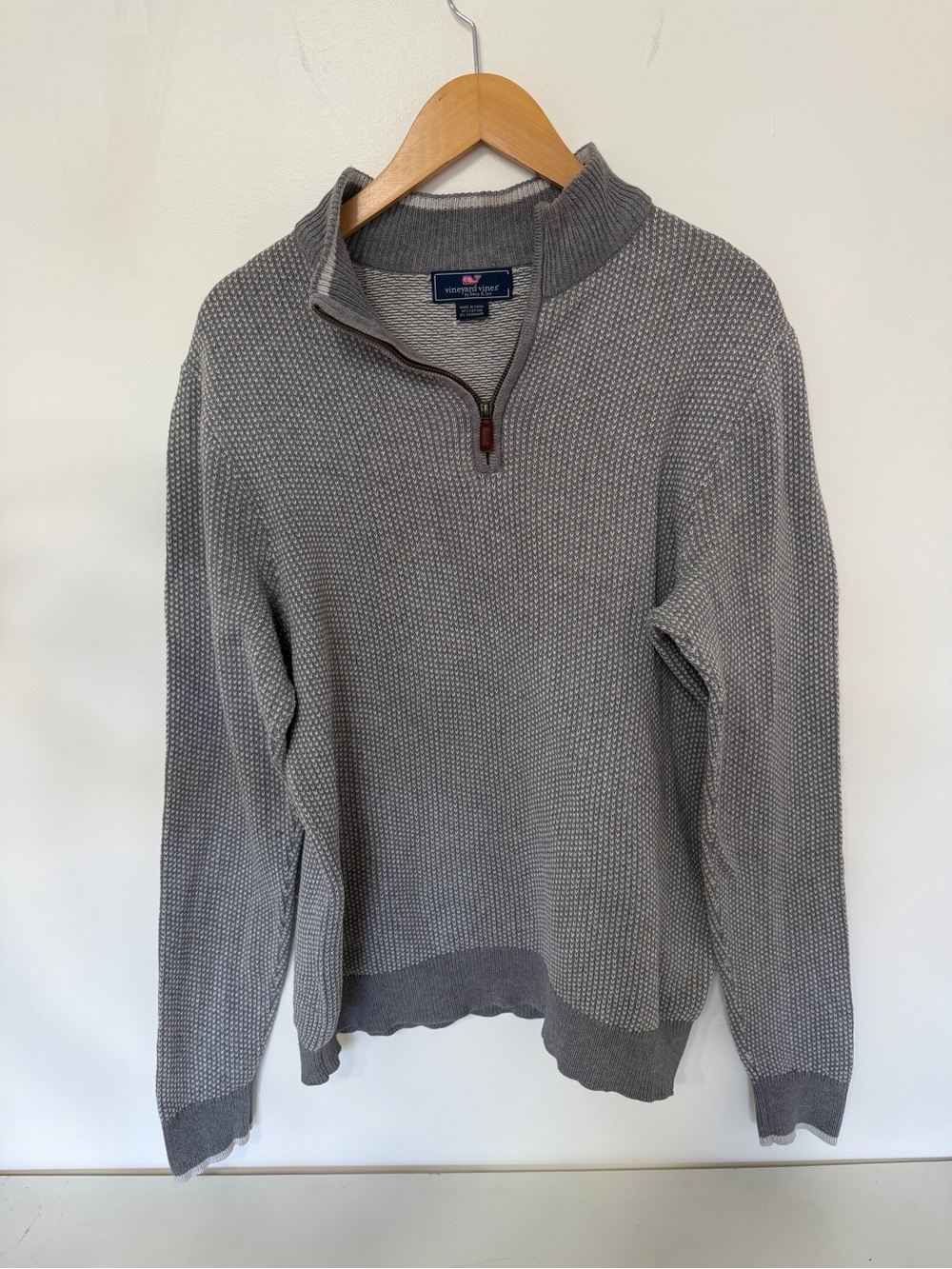 Vineyard Vines Men’s M Cotton Cashmere Quarter Zip Sweater Gray Pullover Preppy